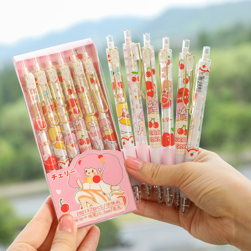 Cherry Gel Pen Set (6pcs pack)