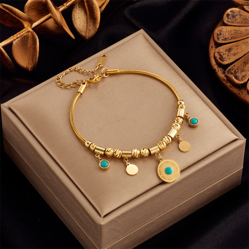 Turquoise Bead Stainless Steel Bracelet