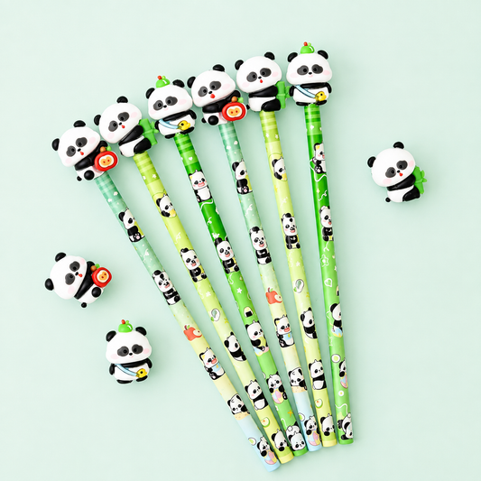 Panda Pencil And Eraser (6 pc Set)