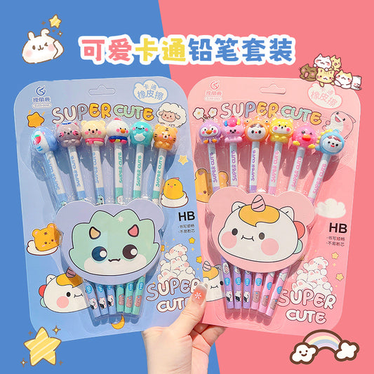 Cute Pencil and Eraser set (6pencil and 6 eraser)