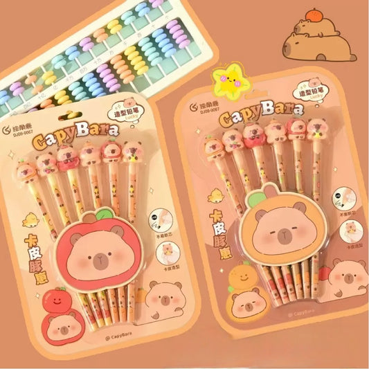 Capybara Pencil and Eraser (6 pencil and 6 eraser)