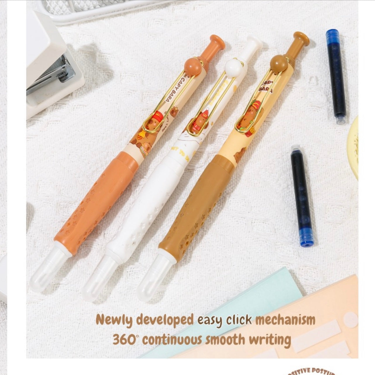 Capybara Soft Touch Grip Fountain Pen with refills | Pack of 1 pen and 2 extra refills
