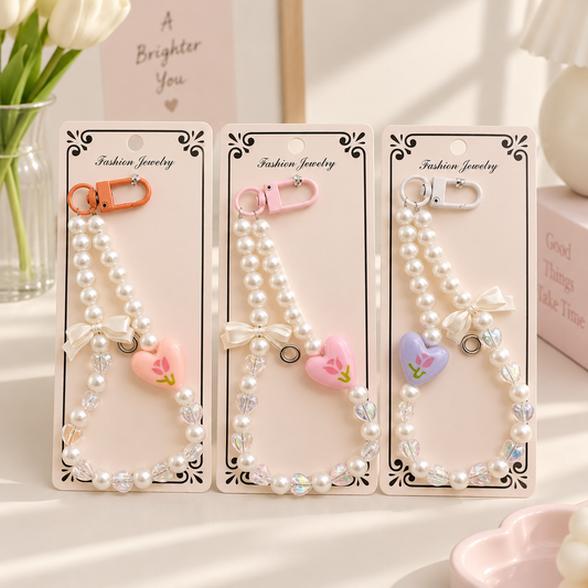 Tulip Heart Tassel Mobile Keychain