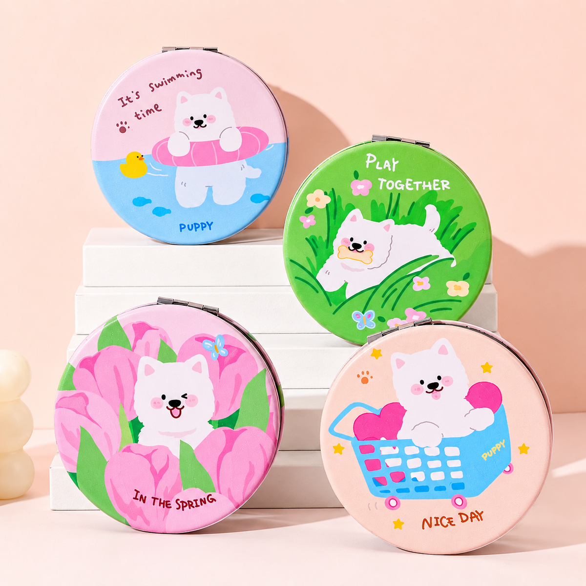 Cute Puppy Round Pocket Mirror
