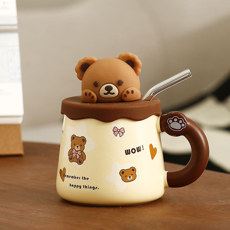 Lovely Bear Mug With Lid & Straw
