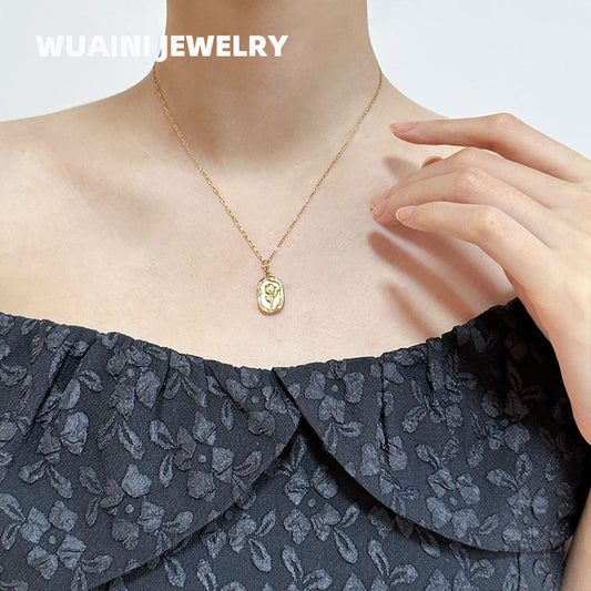 White Tulip Design Stainless Steel Necklace