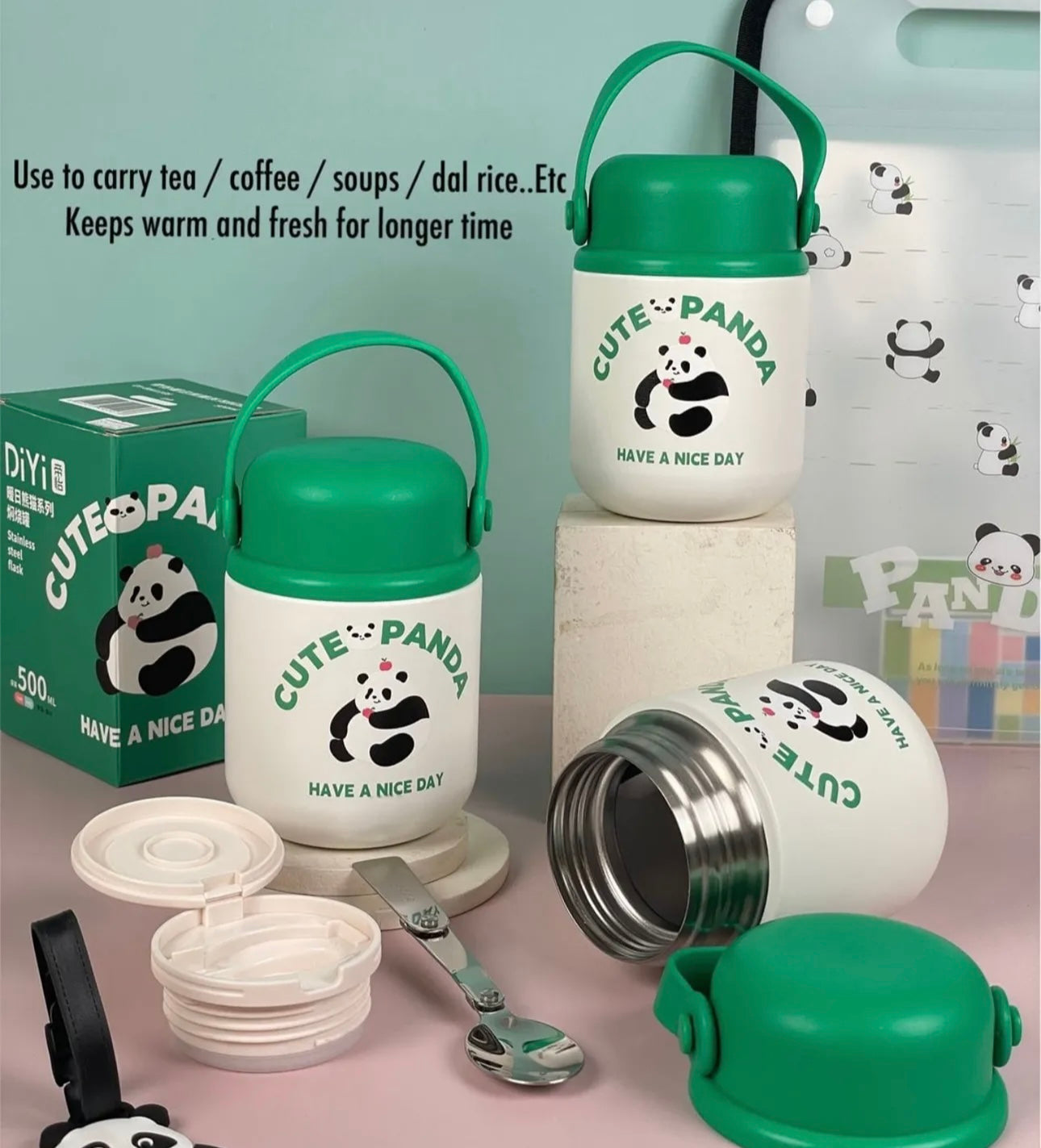 Panda Insulated Soup Bowl With Spoon