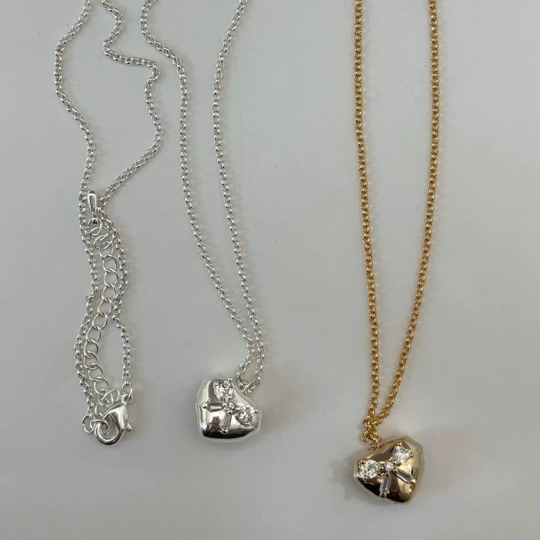 Heart With Bow Gold Necklace