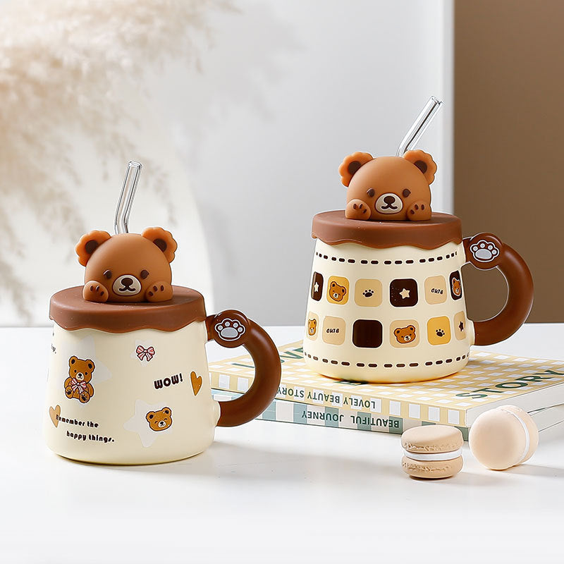 Lovely Bear Mug With Lid & Straw