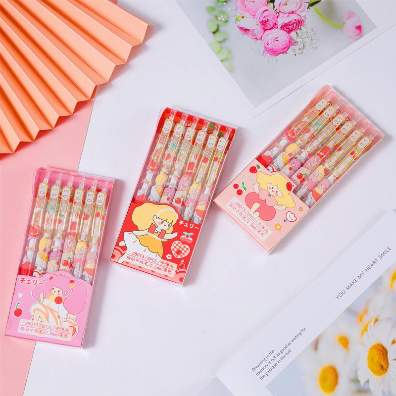 Cherry Gel Pen Set (6pcs pack)