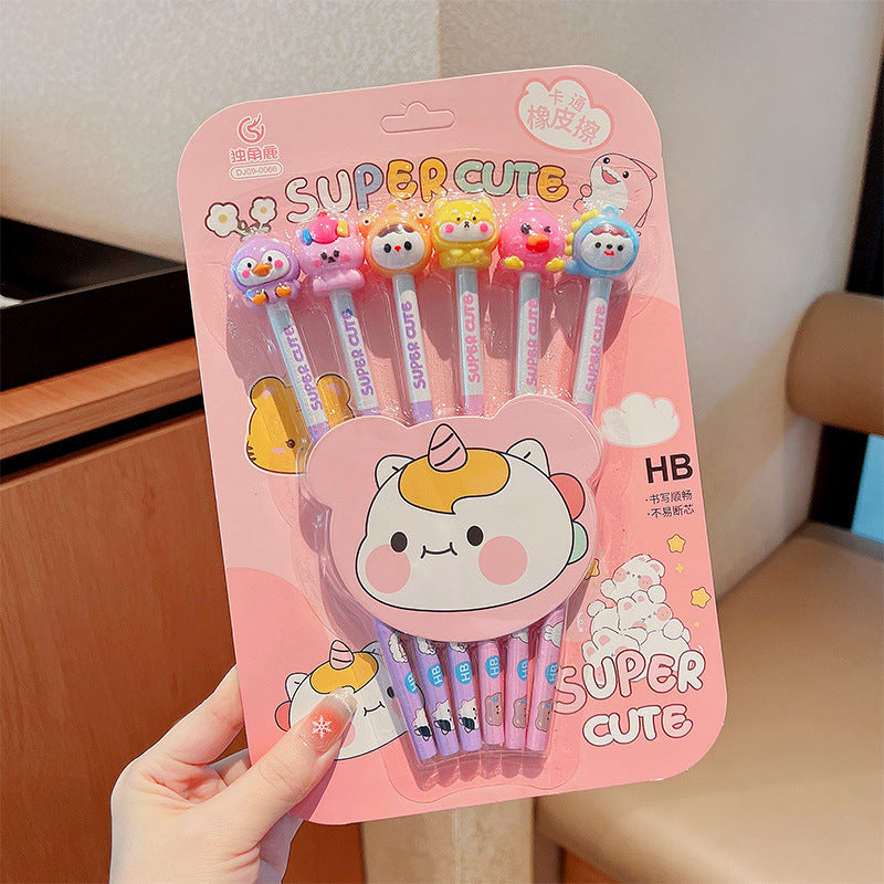 Cute Pencil and Eraser set (6pencil and 6 eraser)