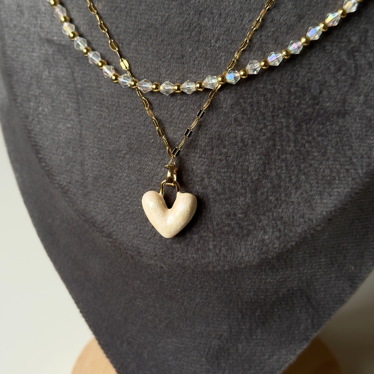 Double Layer Dual Side Heart Necklace Anti Tarnish