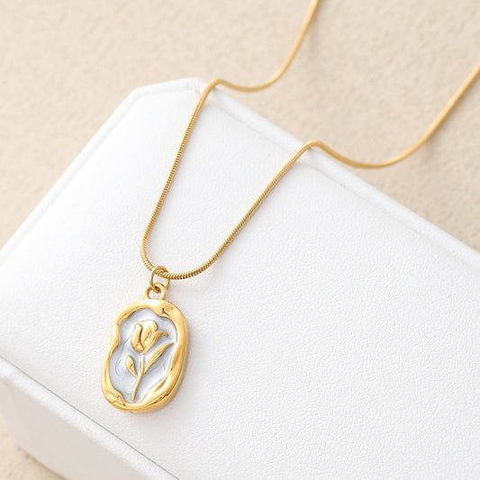 White Tulip Design Stainless Steel Necklace