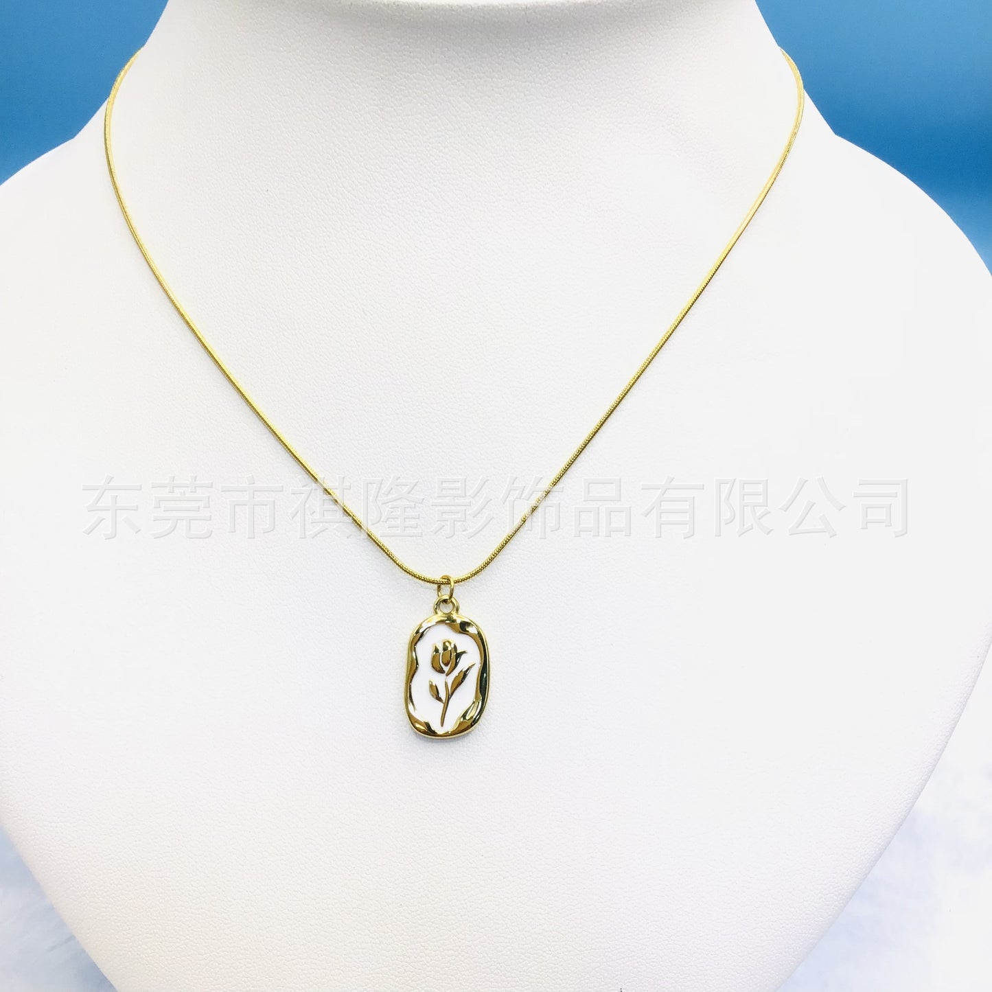 White Tulip Design Stainless Steel Necklace