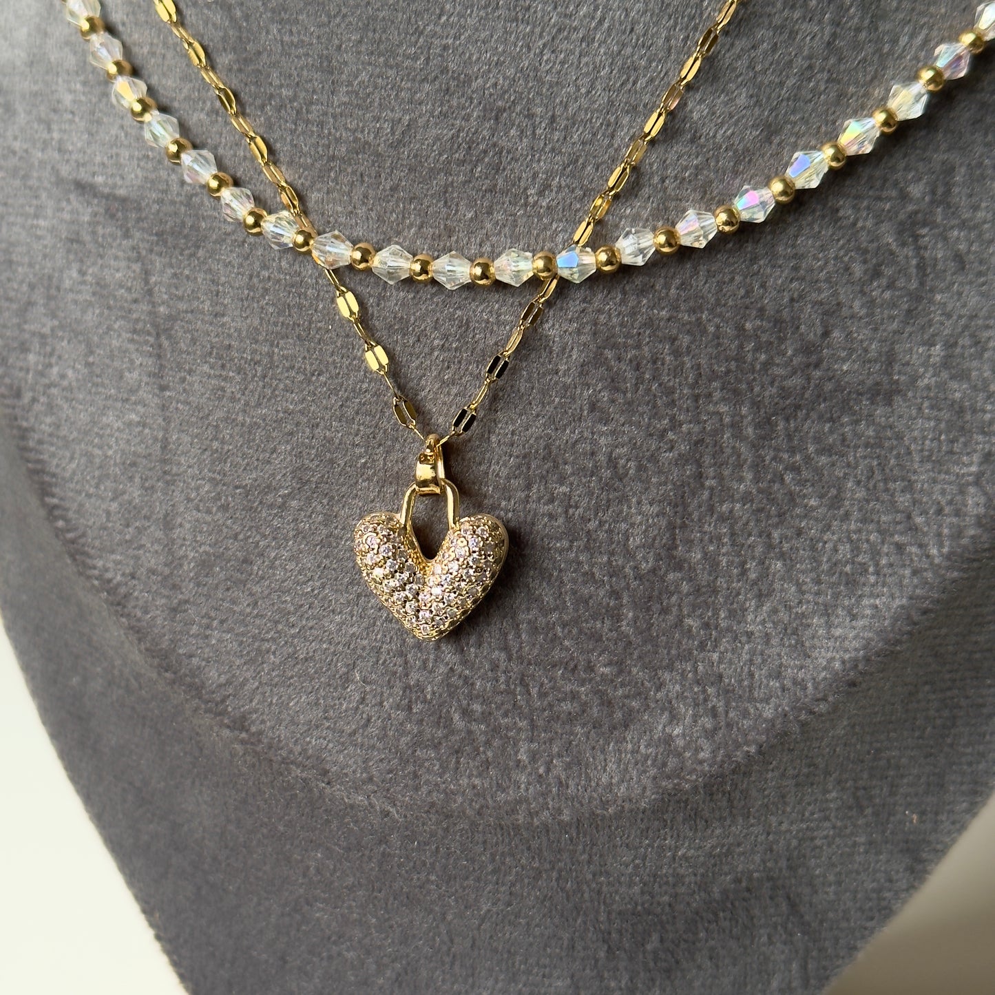 Double Layer Dual Side Heart Necklace Anti Tarnish