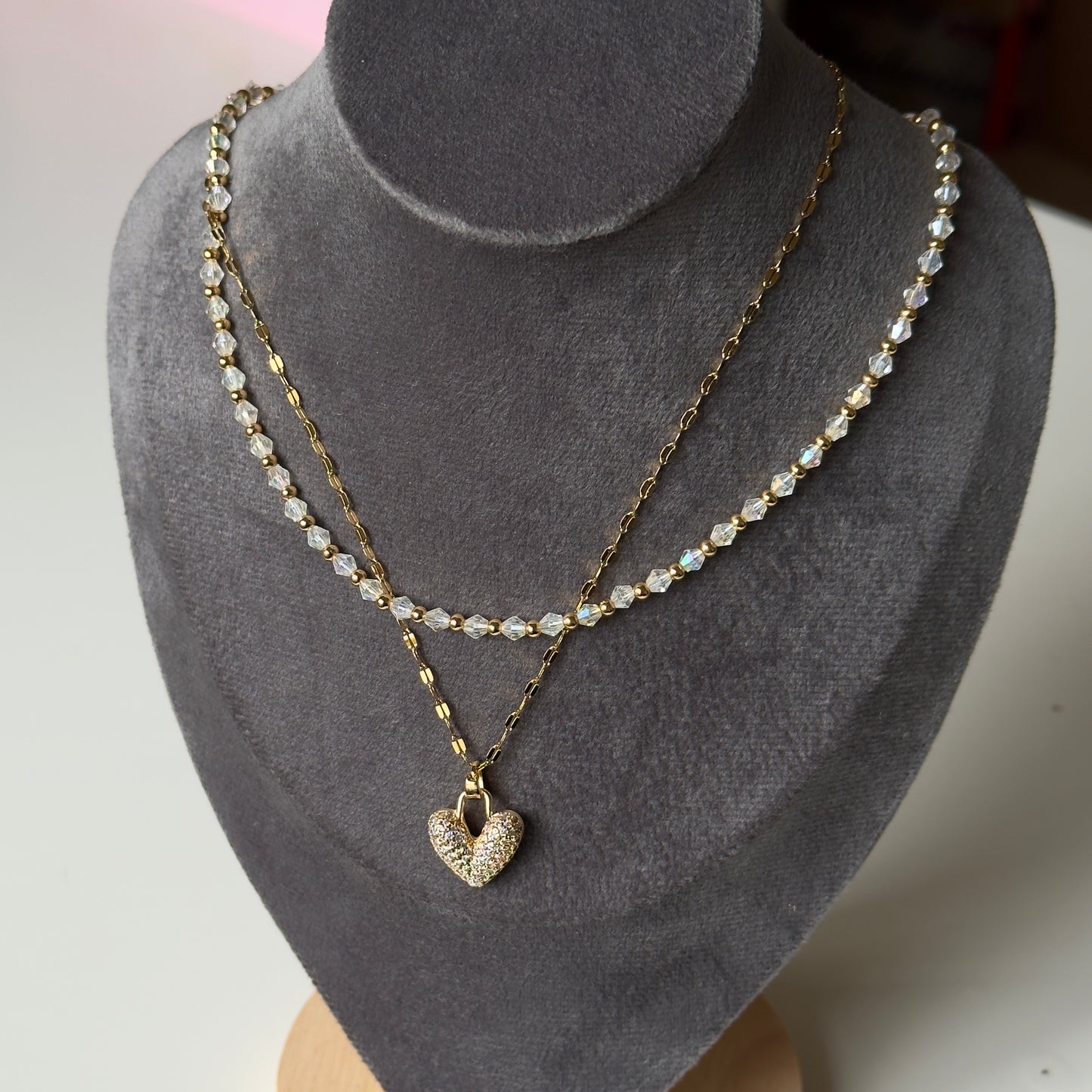 Double Layer Dual Side Heart Necklace Anti Tarnish