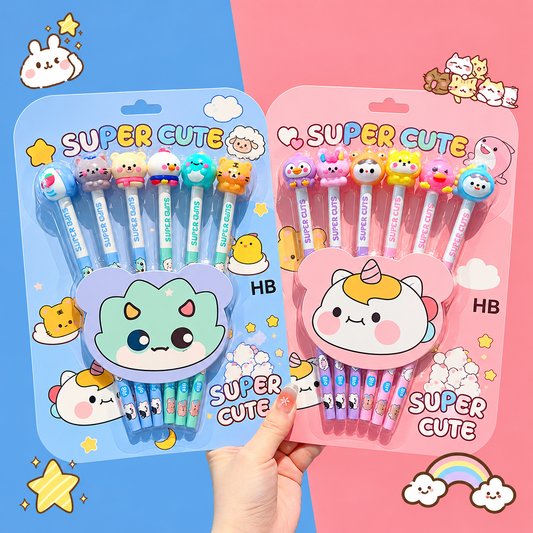Cute Pencil and Eraser set (6pencil and 6 eraser)