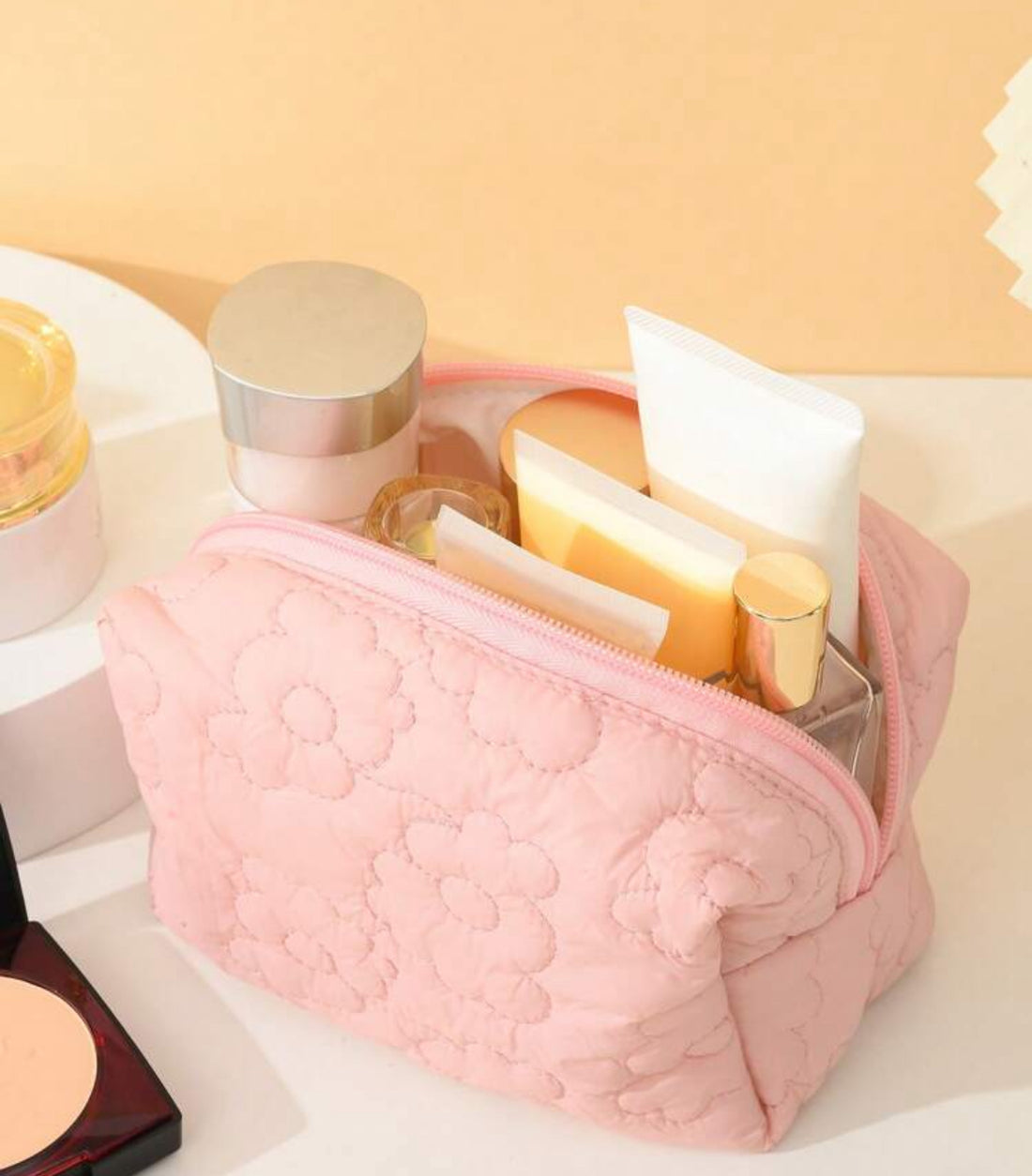 Floral Plush Cosmetic Pouch