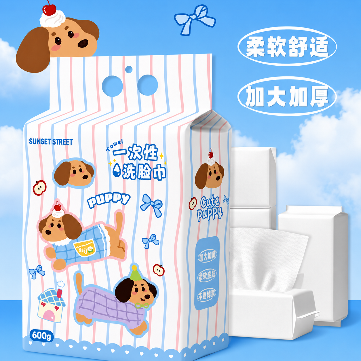 Kawaii Puppy Giant Face Towel Pack