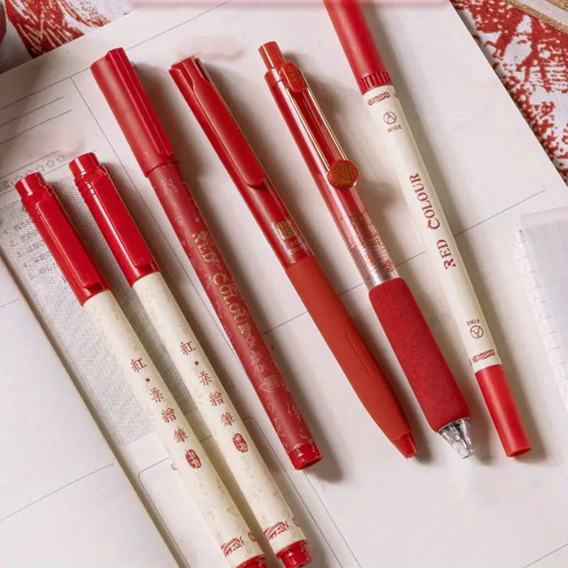 Kawaii Red Ink Pen Set