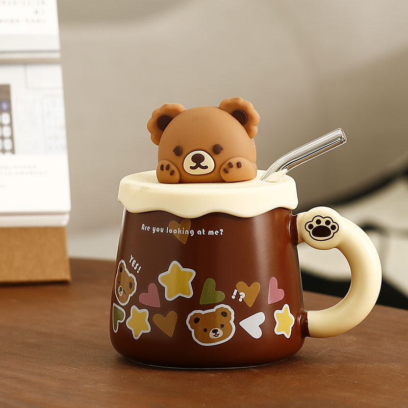 Lovely Bear Mug With Lid & Straw