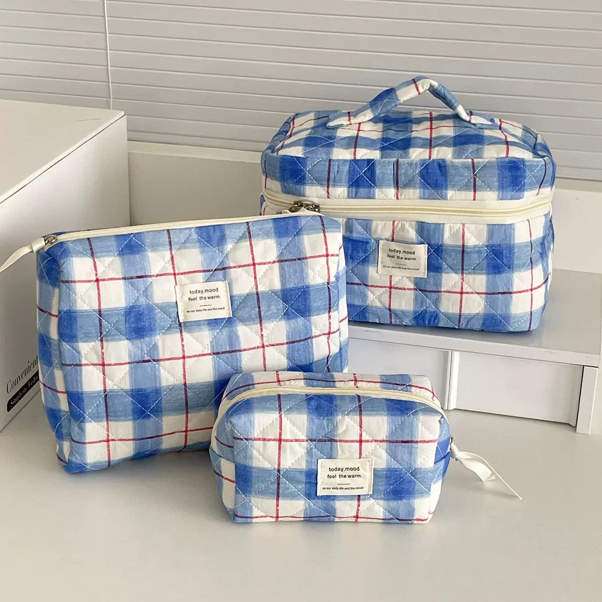 Blue Plaid Makeup Organizer