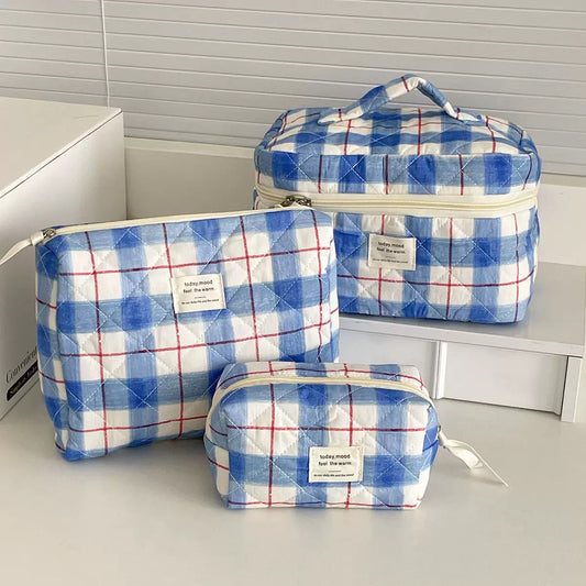 Blue Plaid Makeup Organizer