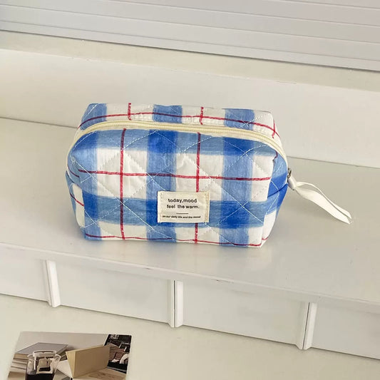 Blue Plaid Makeup Organizer