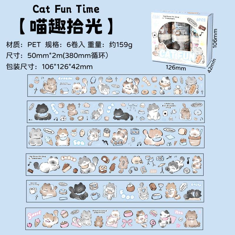 Cat Fun Washitape Set 6 PCs