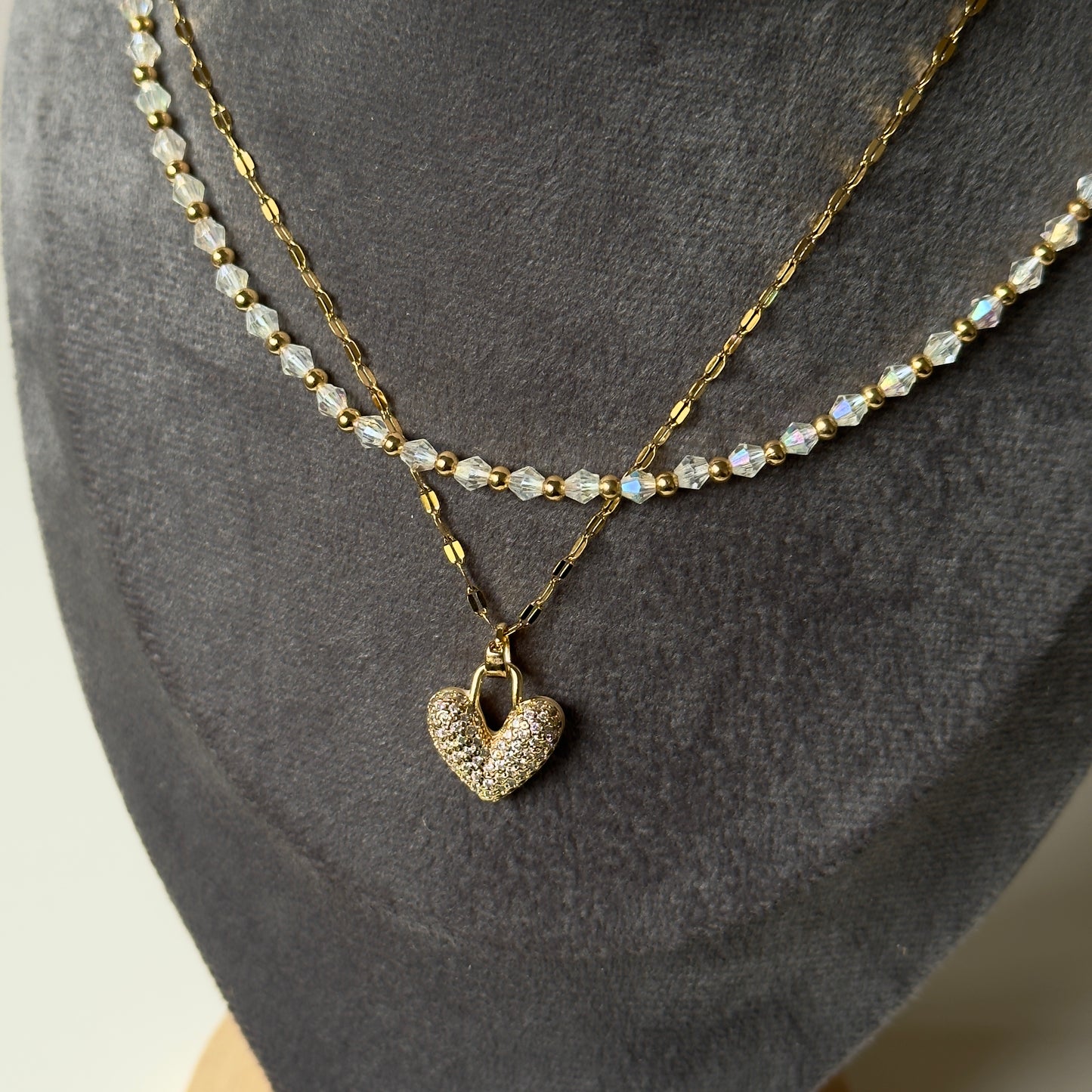 Double Layer Dual Side Heart Necklace Anti Tarnish