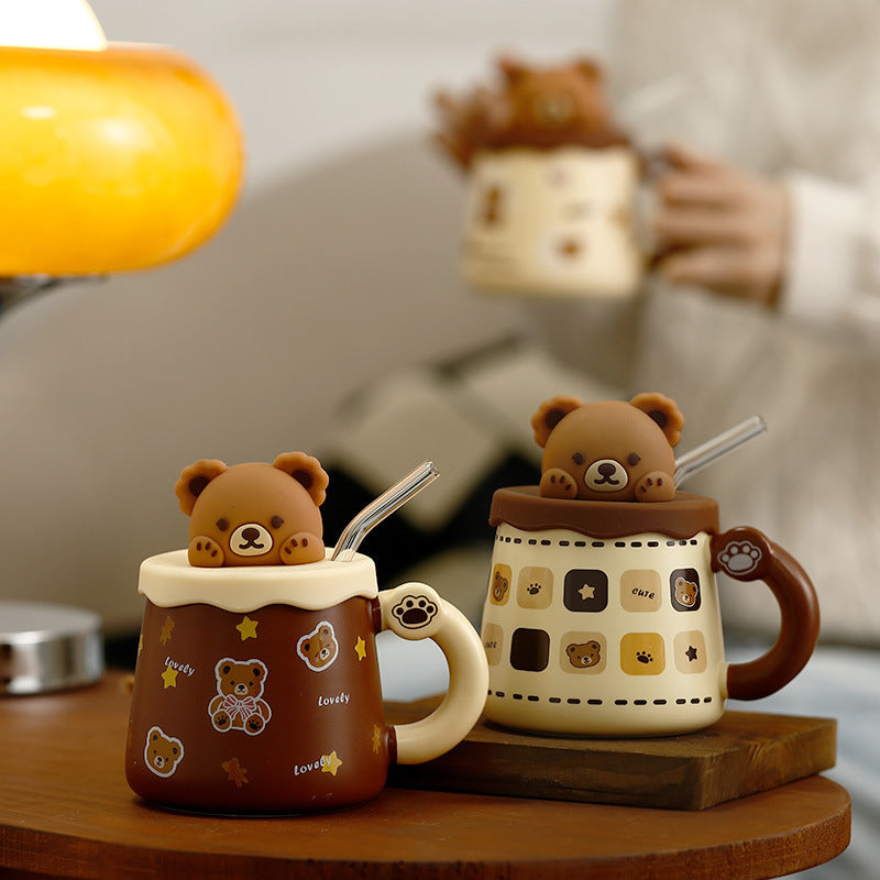 Lovely Bear Mug With Lid & Straw