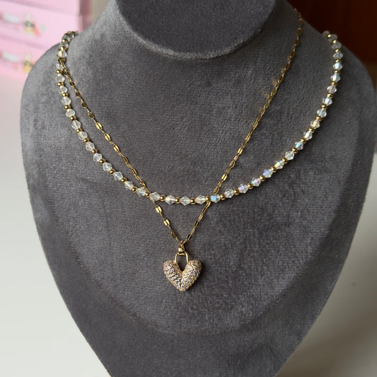 Double Layer Dual Side Heart Necklace Anti Tarnish