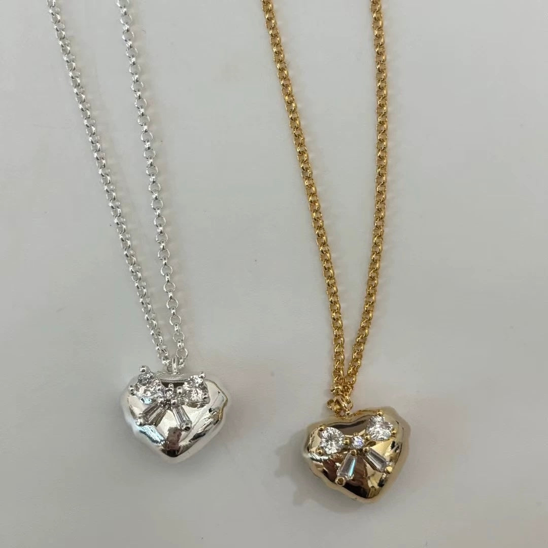 Heart With Bow Gold Necklace