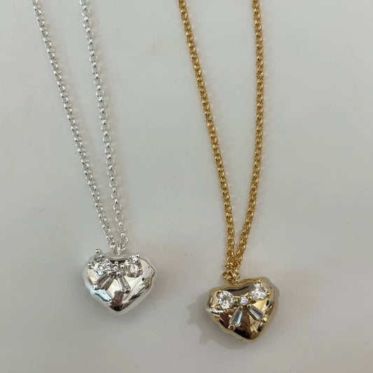 Heart With Bow Gold Necklace