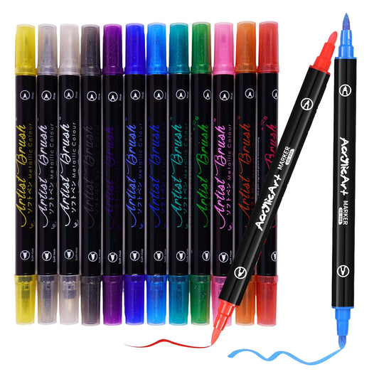 Dual Tip Metallic Brush Pen(12psc)