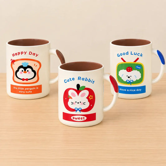 Kawaii mini cup with cute penguin, bunny and puppy character designs