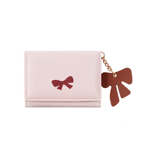 Korean Style Bow Wallet in pastel pink with bow charm