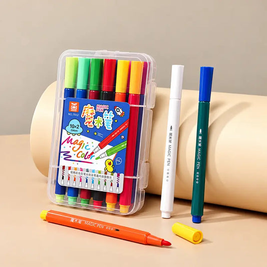 Magic Colour Changing Pen Set with 10 colourful magic markers for drawing, journaling and creative artwork.