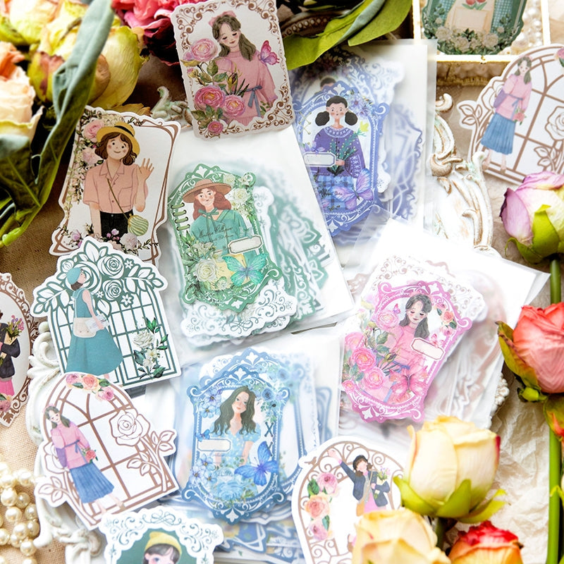 Girl in Mirror Frame Washi Stickers