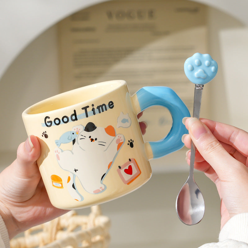 Cute Kitten Mug With Lid & Spoon