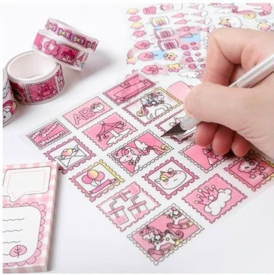 Unicorn Theme Sticker Box With Pen Knife