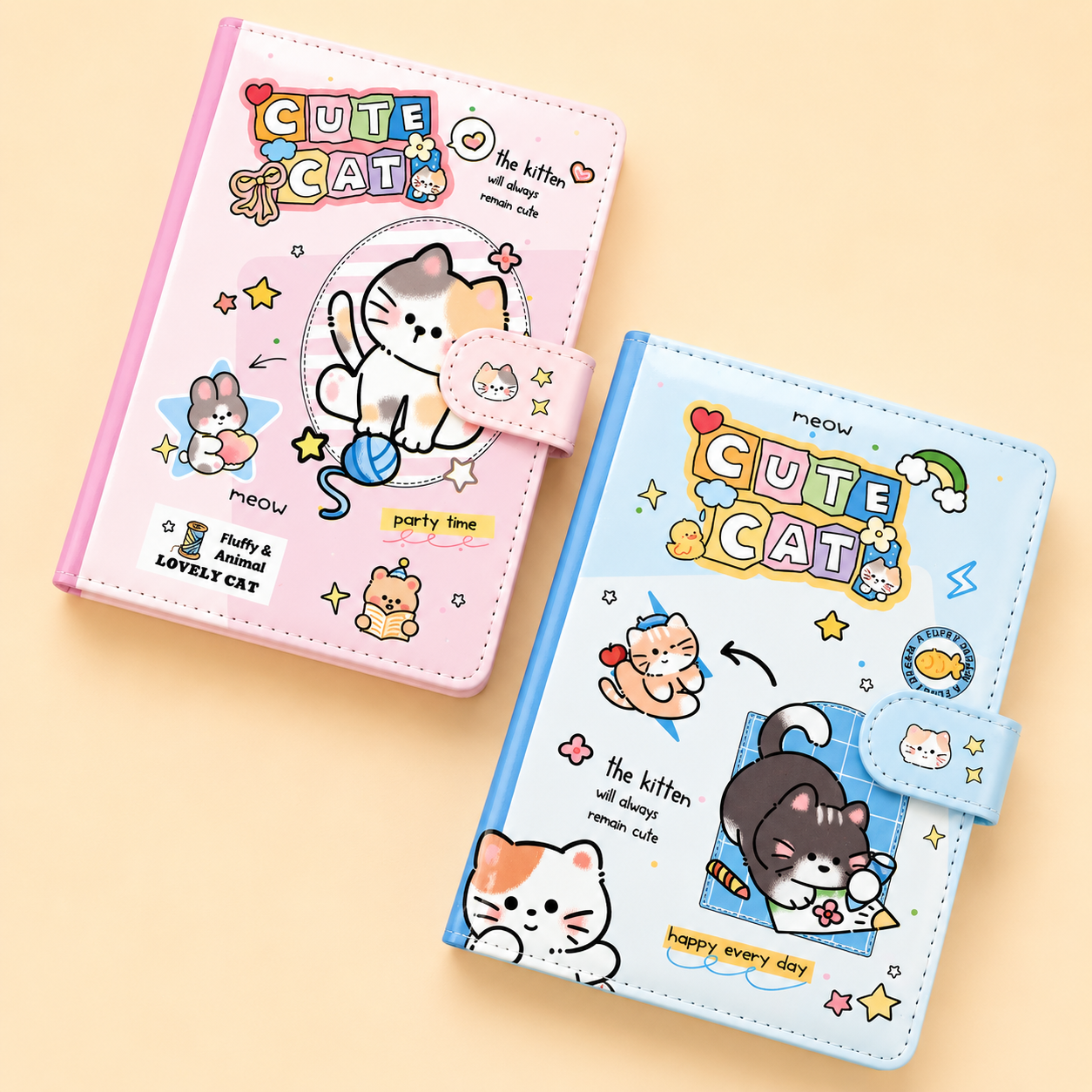 Cute Kitty Magnetic Buckle Diary
