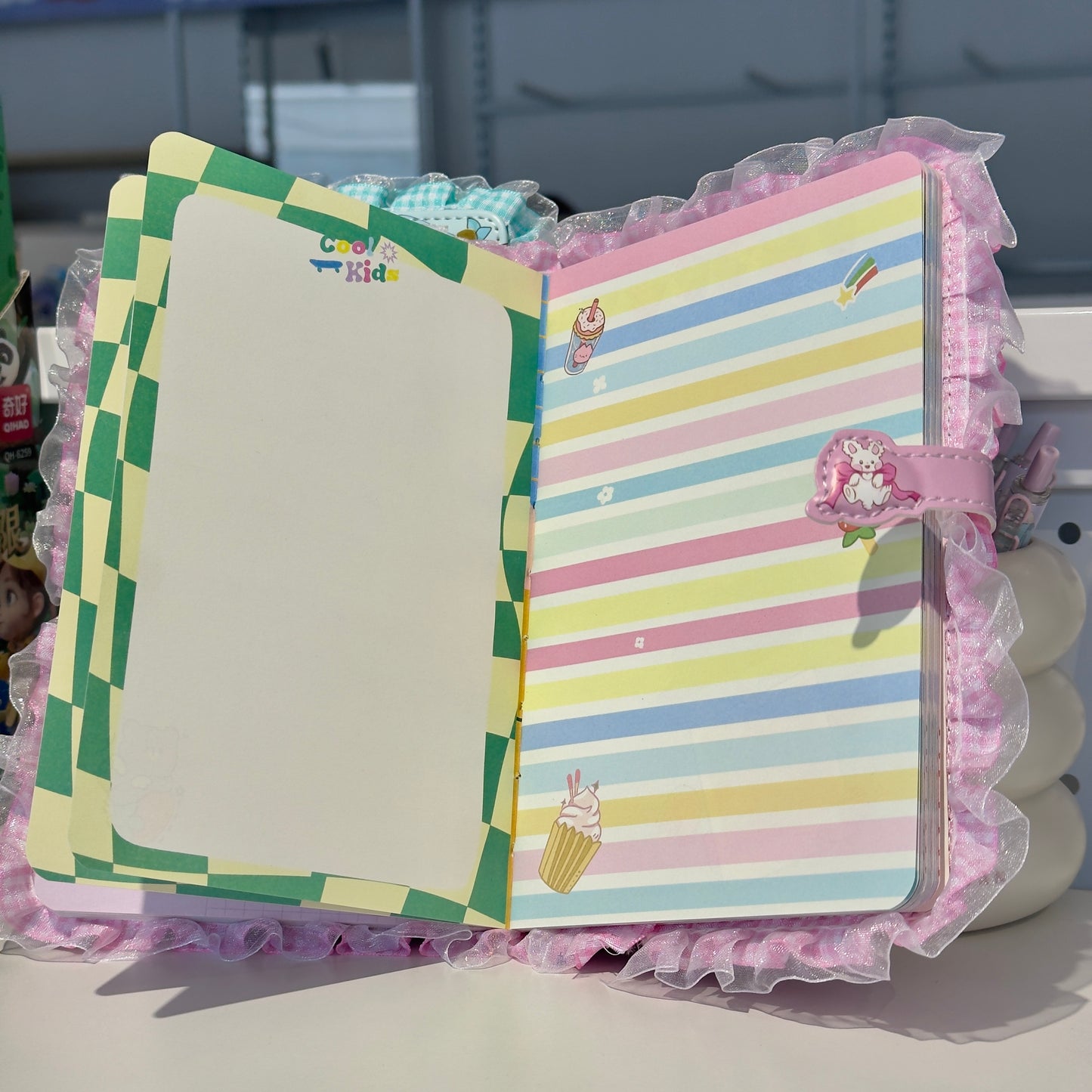 Kawaii Girly Diary With Gingham Border