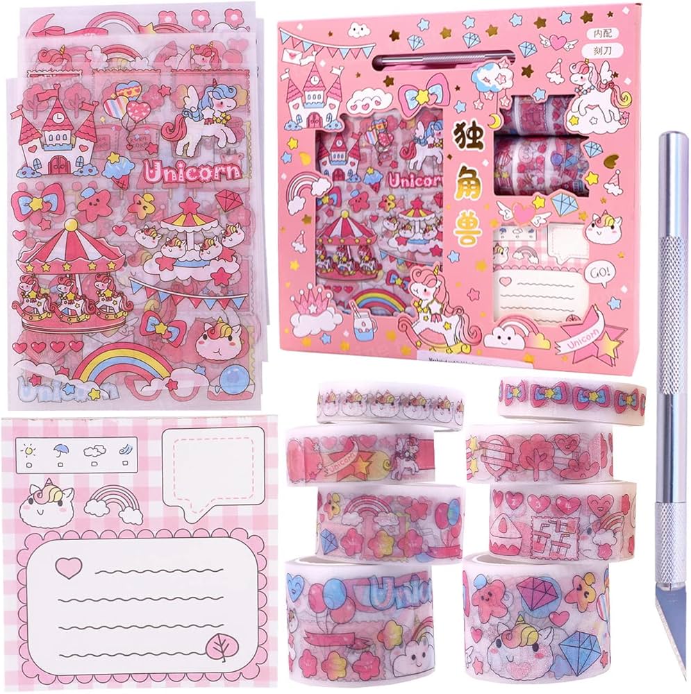 Unicorn Theme Sticker Box With Pen Knife