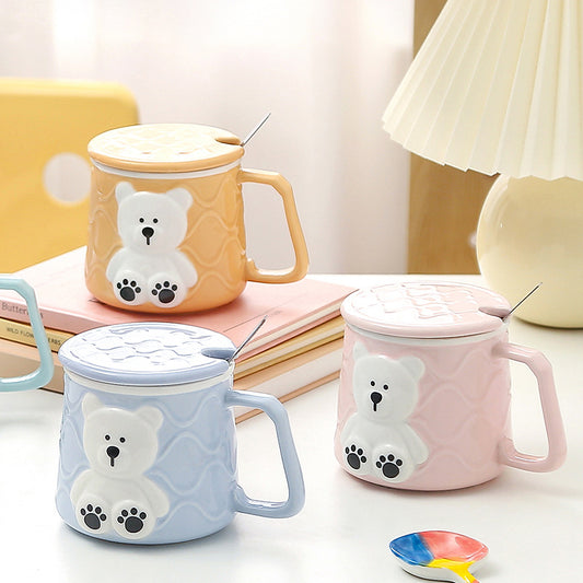 Cute Bear Mug With Lid & Straw