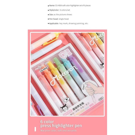 Premium Soft Macaron Color Press Highlighter 6pcs Set