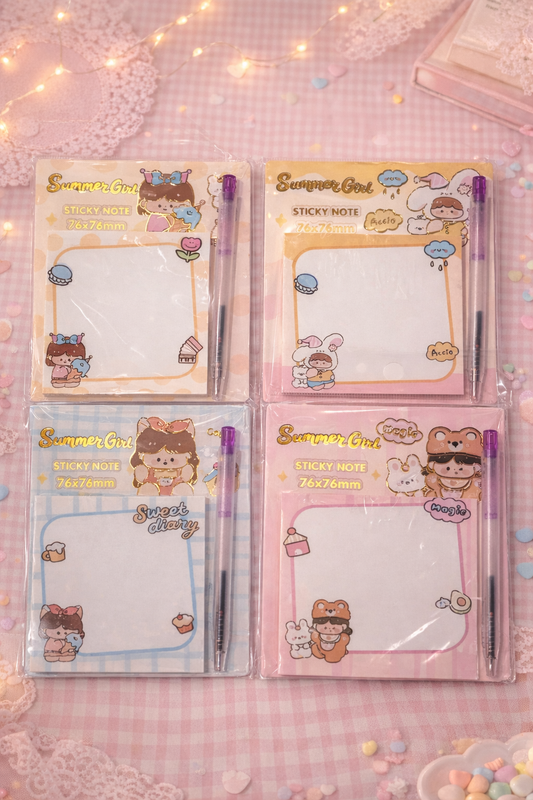 Summer Girl Sticky Note W Pen