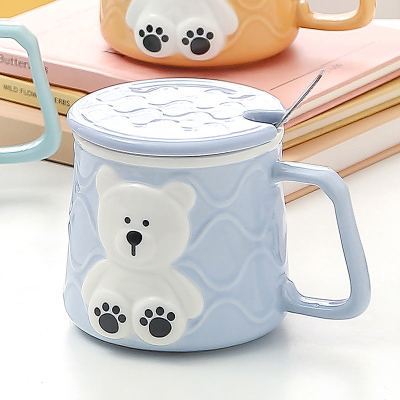 Cute Bear Mug With Lid & Straw