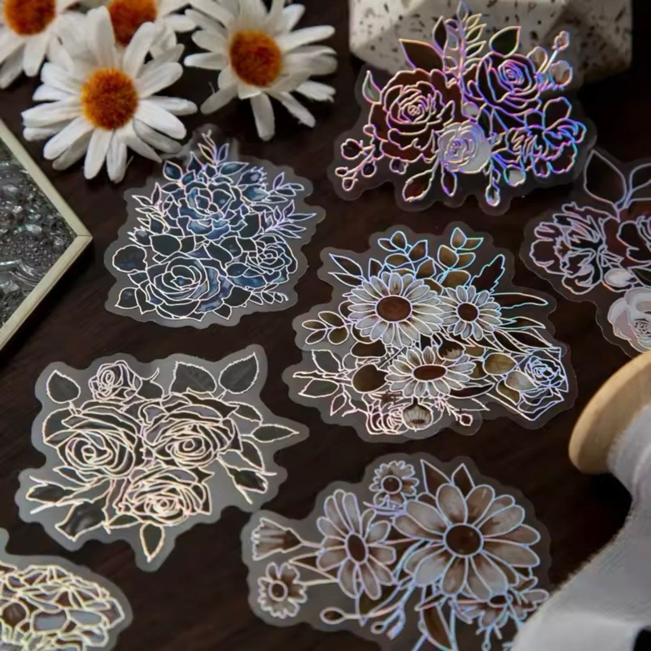 20Pcs Laser Silver Sticker Flower