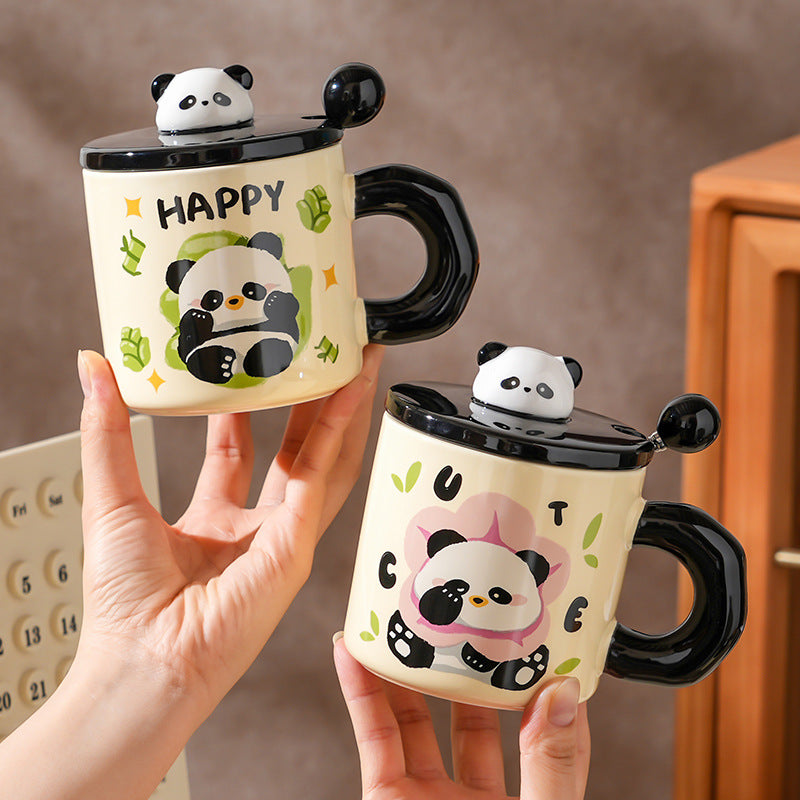 Cute Panda Mug With Lid & Spoon